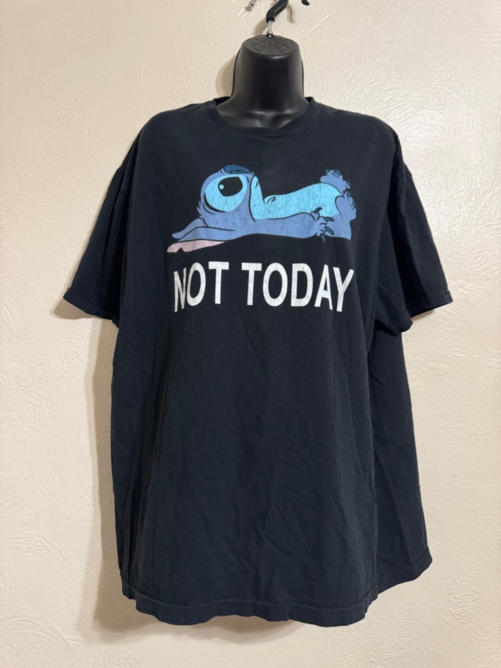 Disney Black Graphic Tee with Blue Stitch 'Not Today' - Men
